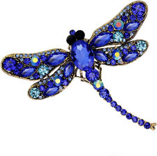 Grande Broche Femme Métal Libellule Strass Bleu Insecte Fantaisie Idée Cadeau