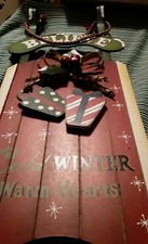 BELIEVE.COLD WINTER WARM HEARTS WOODEN SLEIGH RIDE Decorative SIGN/ Pull OLDToy 