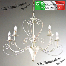Lustre fer forgè classique moderne 5 lum. blanc or Lampe pendante chambre ALBA