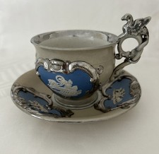 Villeroy & Boch Mettlach Germany Stoneware Teacup & Saucer Silver Cameos Dragon