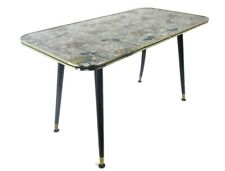 Vintage Coffee Table Side Occasional Table Modernist Retro Rose Pattern Domino