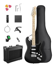 🎸 Donner DST-80 Guitare Électrique Noir Grain de Bois Bundle Équipement Complet