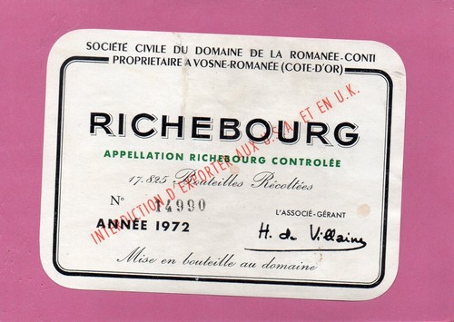 Etiquette richebourg 1972 - richebourg,