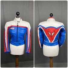 Dainese Big Logo Vintage Women's White Blue Leather Racing Jacket Sz 46