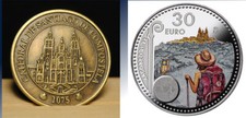 Camino de Santiago Silver coin The Way of St James and coper medal 2 Pieces
