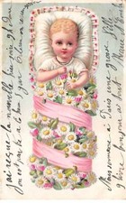 Fantasy - No. 84801 - Baby in an Angel's Nest by Daisies - Embossed Card