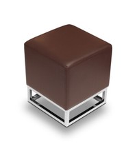 Cube Tabouret Authentique Bovins Cuir Foncé Sur Pied en Acier Inoxydable Stable