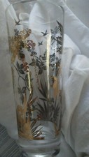 Signed William Wm A Meier Gold Birds Leaves Iced Tea Tall Glasses Set of 6