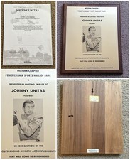 Rare, Original JOHNNY UNITAS PA Sports Hall of Fame Induction Plaque 1984 OOAK!