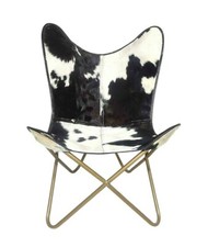 Chaise Longue Papillon En Cuir De Vachette Vintage Pliable