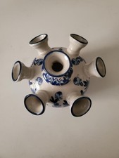  Vintage Delf Holland Blue White Ceramic 7 Arms Tulip Vase 5.4" tall  