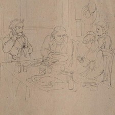 Joseph Simon Volmar Food Table Company Unique Pencil Drawing 1820