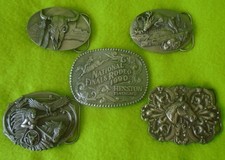 LOT (5) BELT BUCKLES~1990 Hesston National Finals Rodeo~Native American~HORSE