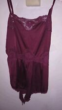Vintg Teddy Cami Bodysuit By Blush Rare Maroon Lace Nylon Romper LG Blouson USA
