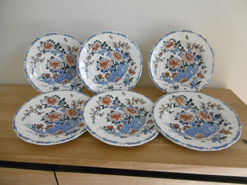 Six assiettes creuses faience - six,