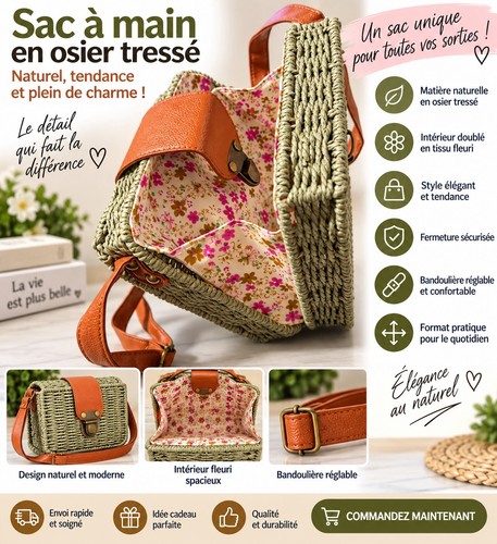 Sac bandoulière osier tressé