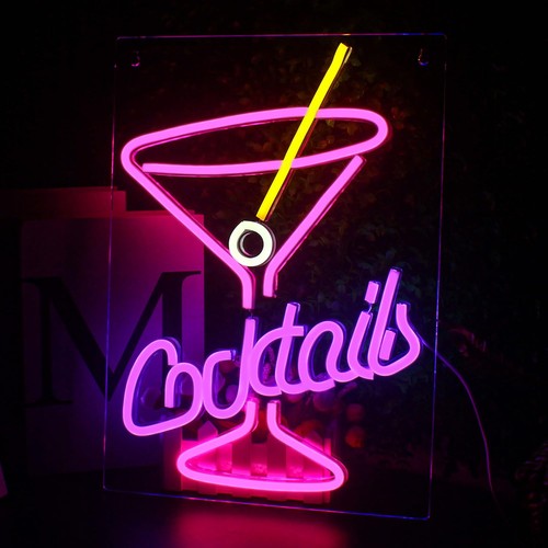 Cocktails néon enseigne - cocktails,