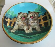 TRES Grand Plat d'Art -2 chiens / Chiots -38x8cm-3,5Kgs Emaux de Longwy -Superbe