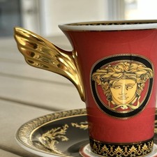 Authentic Versace Rosenthal Medusa Red Coffee Cup with Saucer (0.18 l)