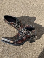 New Rock Shoes Embossed Black Red Leather Buckle Steel Heel Mens 42 US 9