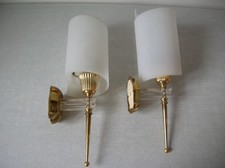 Ancienne paire d'appliques électriques luminaire mural années 1960/70 laiton