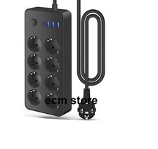 Multiprise Electrique Bloc 8 Prises Avec 3 USB A + 1 USB C Noir /EBVI