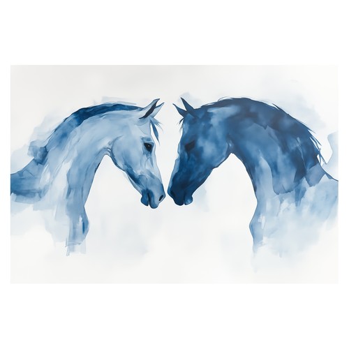Affiche aquarelle cheval bleu - affiche,