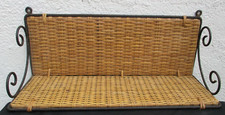  Rattan shelf wrought iron French work Raoul Guys era vintage shelf 1950