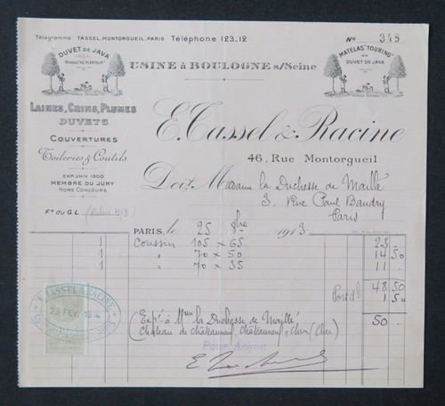 Facture 1913 tassel racine - facture,