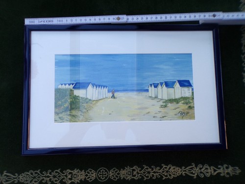 Aquarelle cabine plage - aquarelle, bord