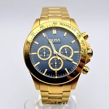 NEW HUGO BOSS 1513340 MENS IKON STEEL GOLD BLUE DIAL CHRONOGRAPH WATCH UK