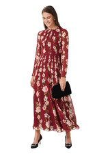 Hobbs Silk Maxi Dress Rosabelle Floral Long Sleeve maxi Burgundy UK 8