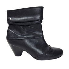 Pikolinos Ankle Boot 7.5 EU 38 Black Scrunch Leather Stacked Heel Side Zip