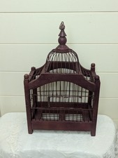 Decorative Distressed Dark Red Wood Bird Cage Wall Hanging Decor