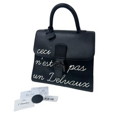 DELVAUX L’Humour GM Hand Bag Black Box Calf Leather w/Mirror Japan Authentic