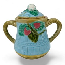 Vntage Fitz & Floyd Petite Fraise Des Bois Sugar Bowl Lid Majolica Strawberry
