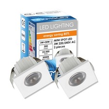 , MINI SPOT LED 3W, Dimmable, 300lumen, Blanc Chaud 3000K, Spot carré encastr...