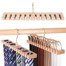 Porte-Cravates, Porte-Ceinture en Bois avec 12 Fentes, Support de Ceinture, C...