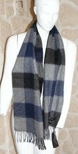 Echarpe neuve noire, grise et bleue 100% cachemire marque TERRY LANE (sg)