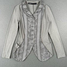 Rundholz Blazer Women’s Medium Gray Floral Jacquard Button Front Avante Garde