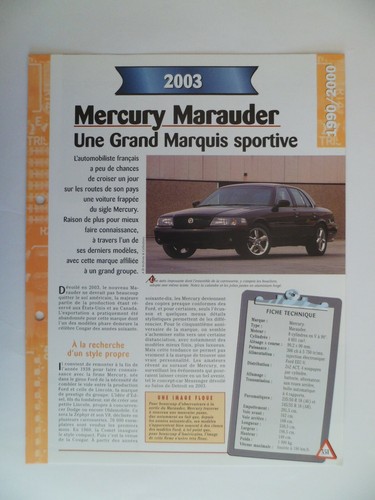 Carte fiche auto - carte, mercury