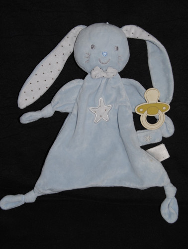 Doudou plat lapin - plat, bleu