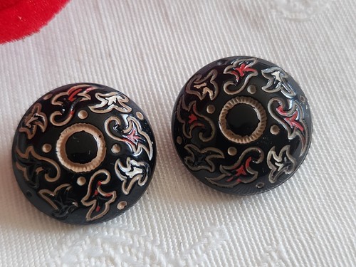 Duo boutons anciens verre - duo,