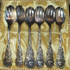 German, Silverplate Dessert Set, antique 12 Pieces ,6spoons 6forkes, In Box, 