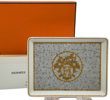Auth Hermès Mosaique au 24 Gold PM Square Plate / Tray   W/Box NS100293