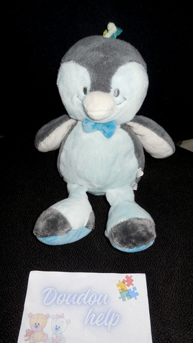 Doudou peluche pingouin gris - doudou,