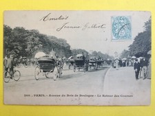 Old postcard Paris 1900 transport circulation bicycle carriage return of horse racing