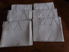 6 Antique Damask Linen Napkins "E A"