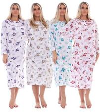 Women Long Nightdress Floral Printed Button Long Sleeve Chemise Nightwear