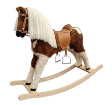 Cheval à bascule brun tacheté Cheval en peluche à longue crinière crème clair